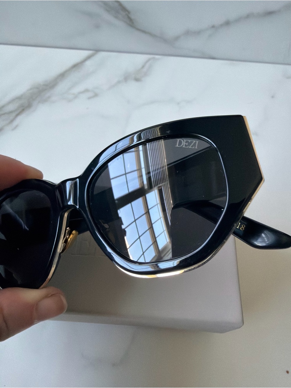 DEZI Charge It Black Gold Geometric Sunglasses w/ Case
